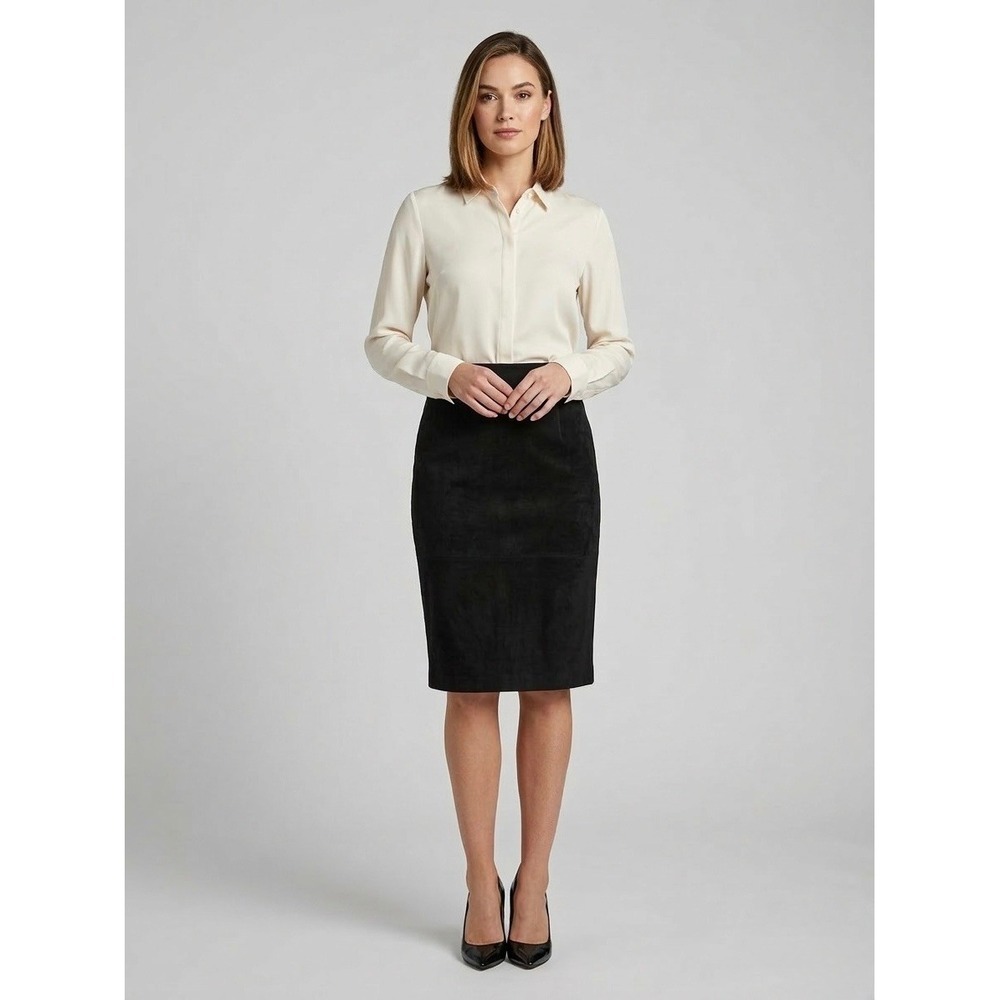Nordstrom Rack Black Ponte Knit Pencil Skirt Elastic Waist Midi Vent size XS